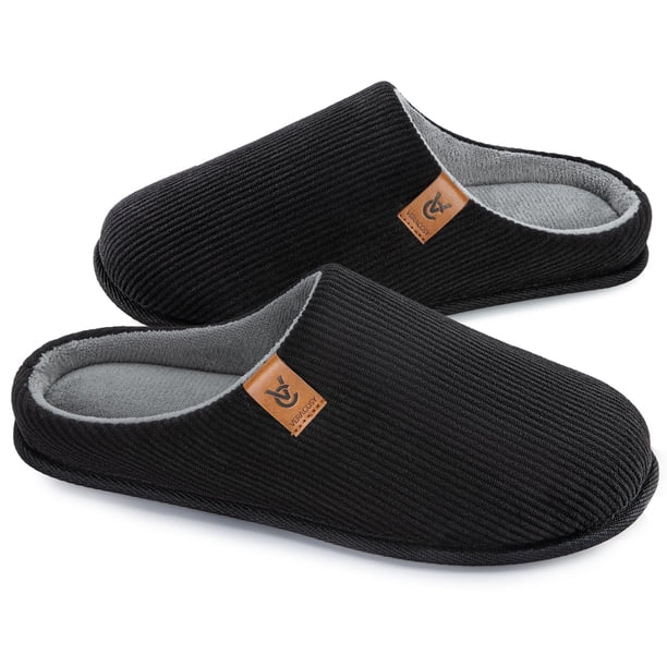 Pantuflas slip-on de pana para hombre VeraCosy con espuma viscoelástica, negras