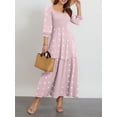thumbnail image 3 of KelaJuan Women Long Sleeve Floral Dress Casual Square Neck Ruched A-Line Party Long Dress for Beach Cocktail Club Streetwear, 3 of 6