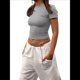 thumbnail image 3 of Camisetas Básicas para Mujer, Top Corto Ajustado de Corta, Camisetas Ajustadas para Salir, Ropa de Verano, Tops. Gris L, 3 of 10
