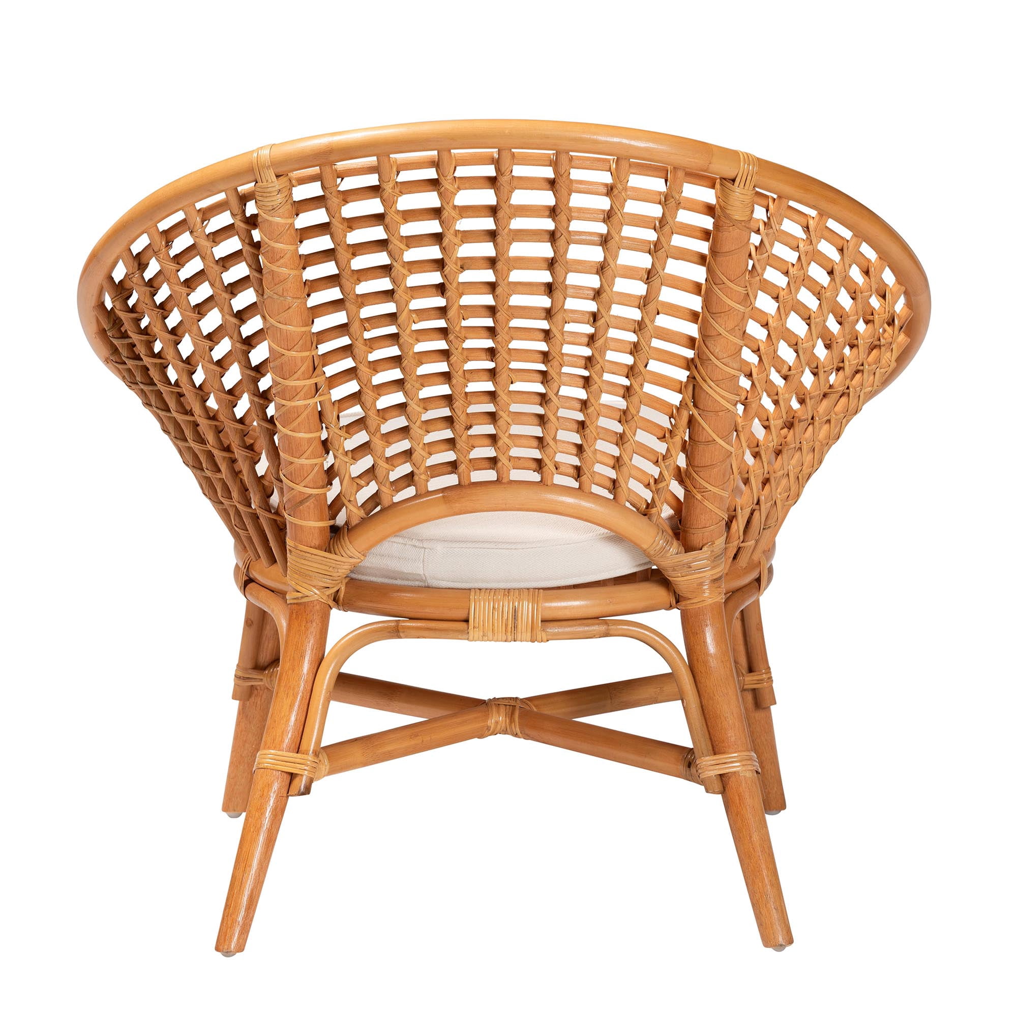 bali & pari Aerin Bohemian Natural Rattan / Fabric/Foam Solid Print Accent Chair, Light honey/White