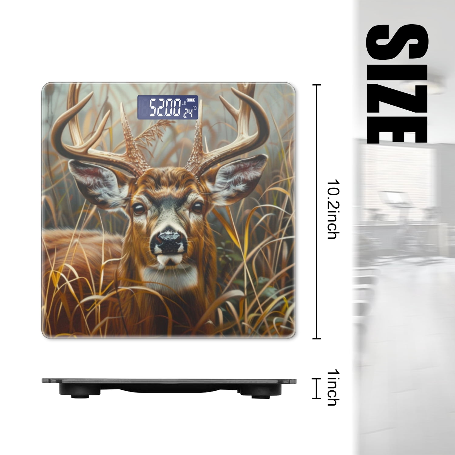 Bathroom Scale, Highly Accurate Digital Body Scale,Precisely Measures Weight up to 400 lbs-Deer In Tall Grass With Detailed Fur And Horns