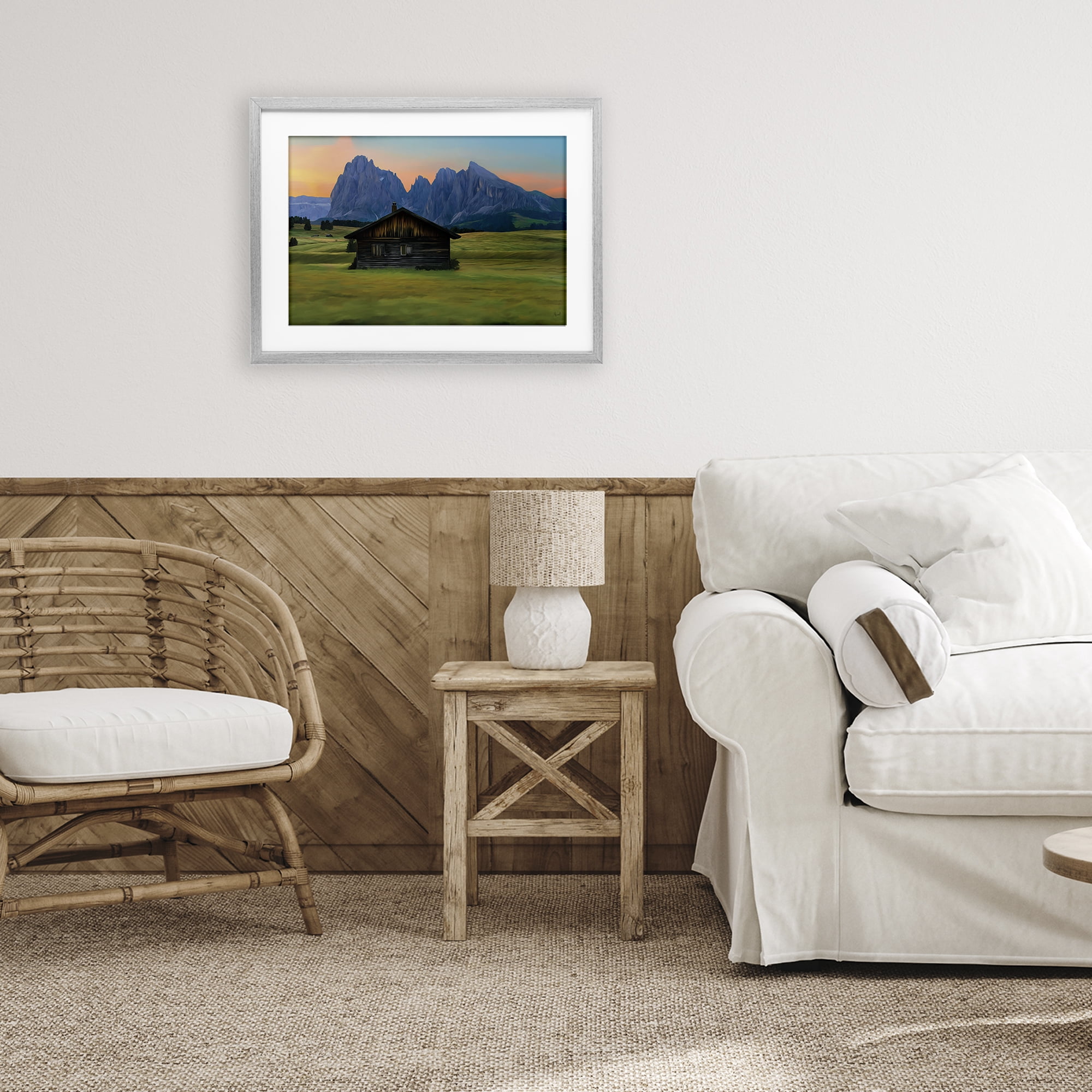 Stupell Industries Solitary Cabin with Looming Cliffs Gray Framed Print Under Glass, design by Renel Peters