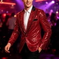 thumbnail image 2 of Nmnitkp Men's Sequin Blazer Jacket Black Contrast Lapel Single‑Button Long Sleeve Suit Coat for Party Stage Show Holiday Nightclub Special Event Wear Red,M, 2 of 6