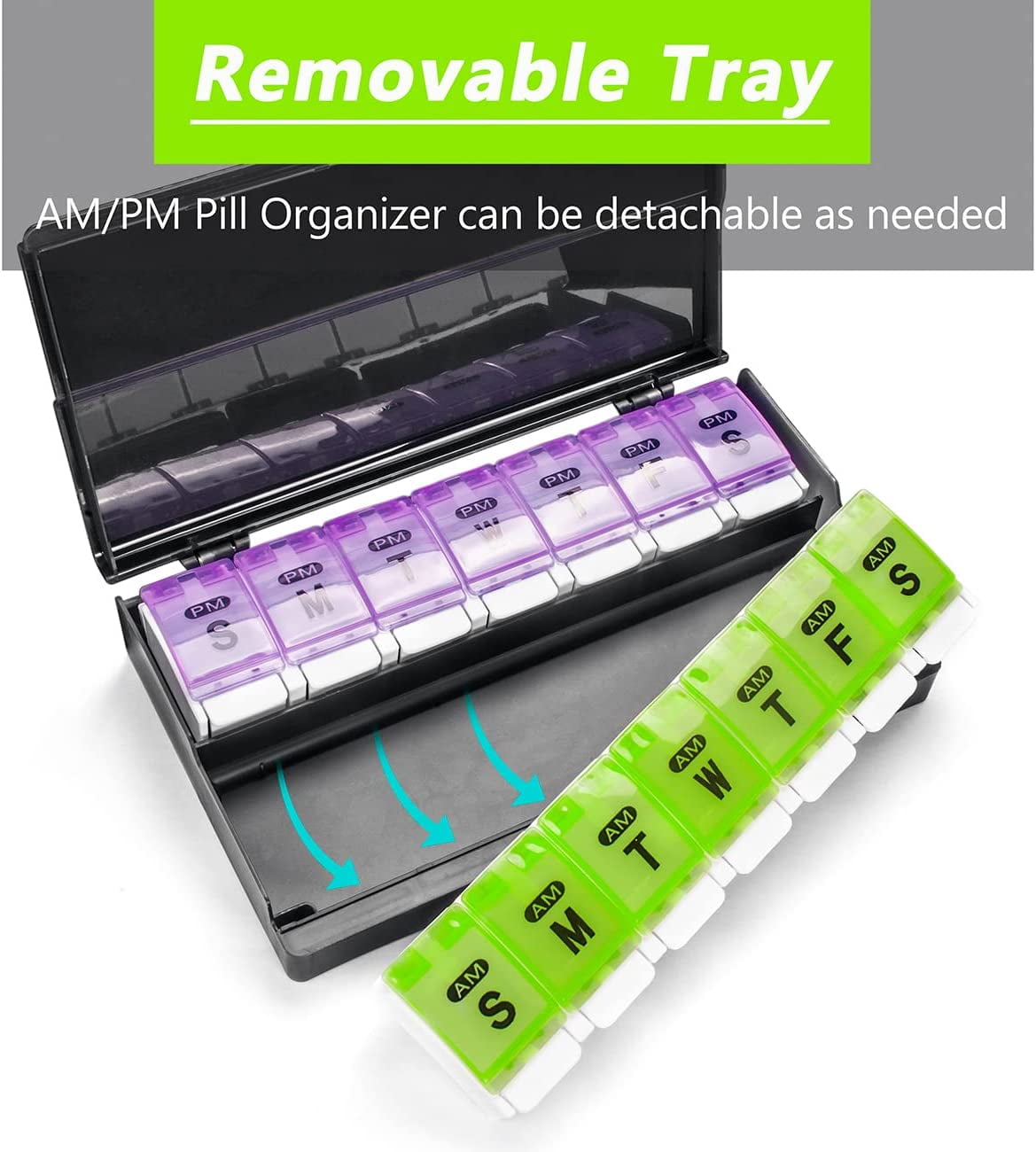 Xlhshop 7 Day AM PM Pill Organizer, 2 Times Daily Large Pill Case, Push Button Pop Open Pill Box, Portable Weekly Medicine Holder for Pills, Vitamins, Fish Oil & Supplements