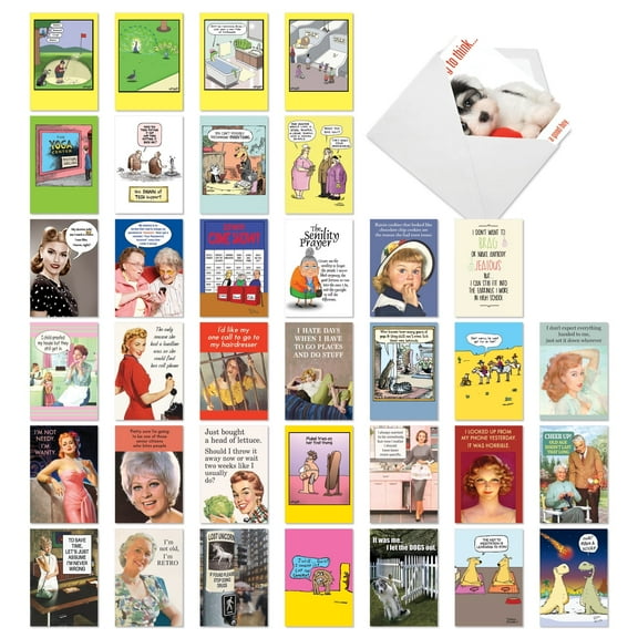 NobleWorks 36 Assorted Box Set Funny Blank Greeting Cards w/5 x 7 Inch Envelopes (36 Designs, 1 Each) Blank All Occasions Blank Laughs AC10048OCB-B1x36