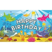 Morndew Extra Large Colorful Ocean Shark Sign Poster Happy Birthday Backdrop Banner for Men Women Birthday Anniversary Party Photo Booth Backdrop Background Decoration (71 x 45.3 inch)