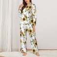 thumbnail image 2 of Pajama Sets for Women 2 Pcs, Sunflowers Leaves And Birds Button Down Long Sleeve Sleepwear Lounge PJ Sets, 2 of 6