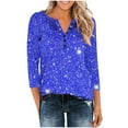 thumbnail image 6 of ZUKMRJPC Women's V-neck T-Shirts 3/4 Sleeve Fashion Starry Sky Sequins Printing Loose Fit Pullover Tees Soft Comfy Cotton Tops, 6 of 7