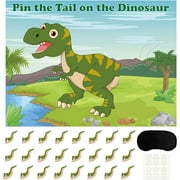 Pin The Tail on The Dinosaur Game with 24 Pcs Tails for Dinosaur Birthday Party Supplies, Boys Dinosaur Party Game