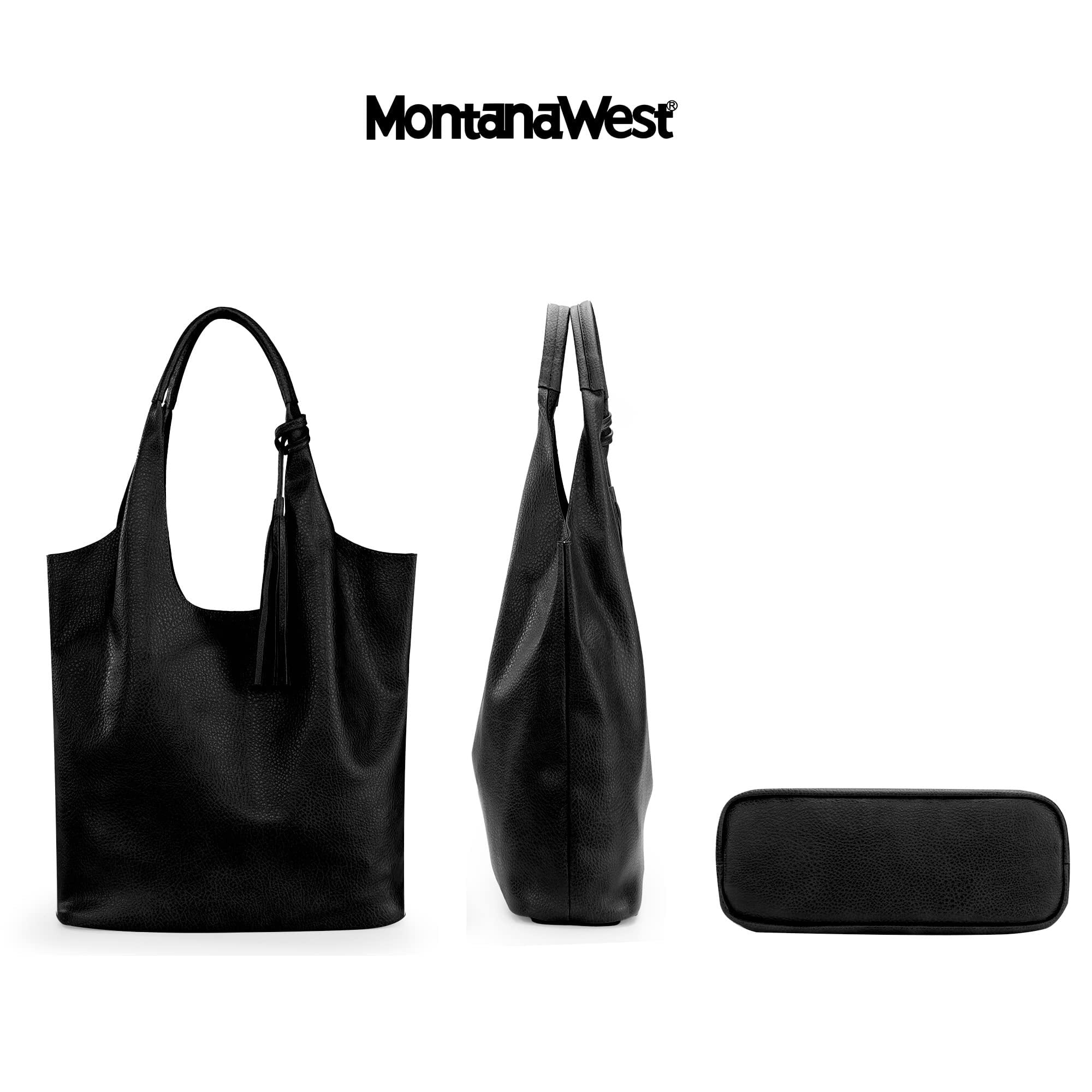 Montana West Slouchy Hobo Bags for Women Soft Designer Shoulder Purses Ladies Top Handle Handbag, Black