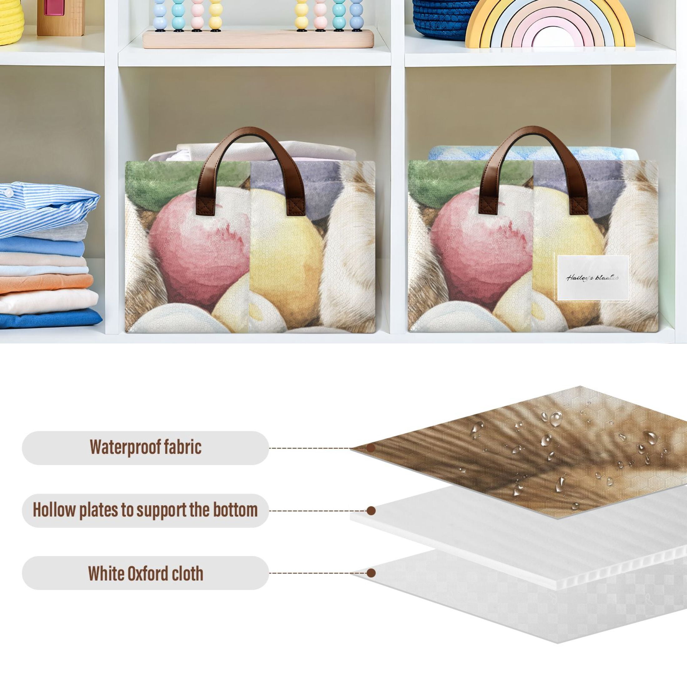 Easter Eggs Bunnies Storage Bins with Handles Foldable Storage Baskets for Shelves Organizer Cloth Baskets