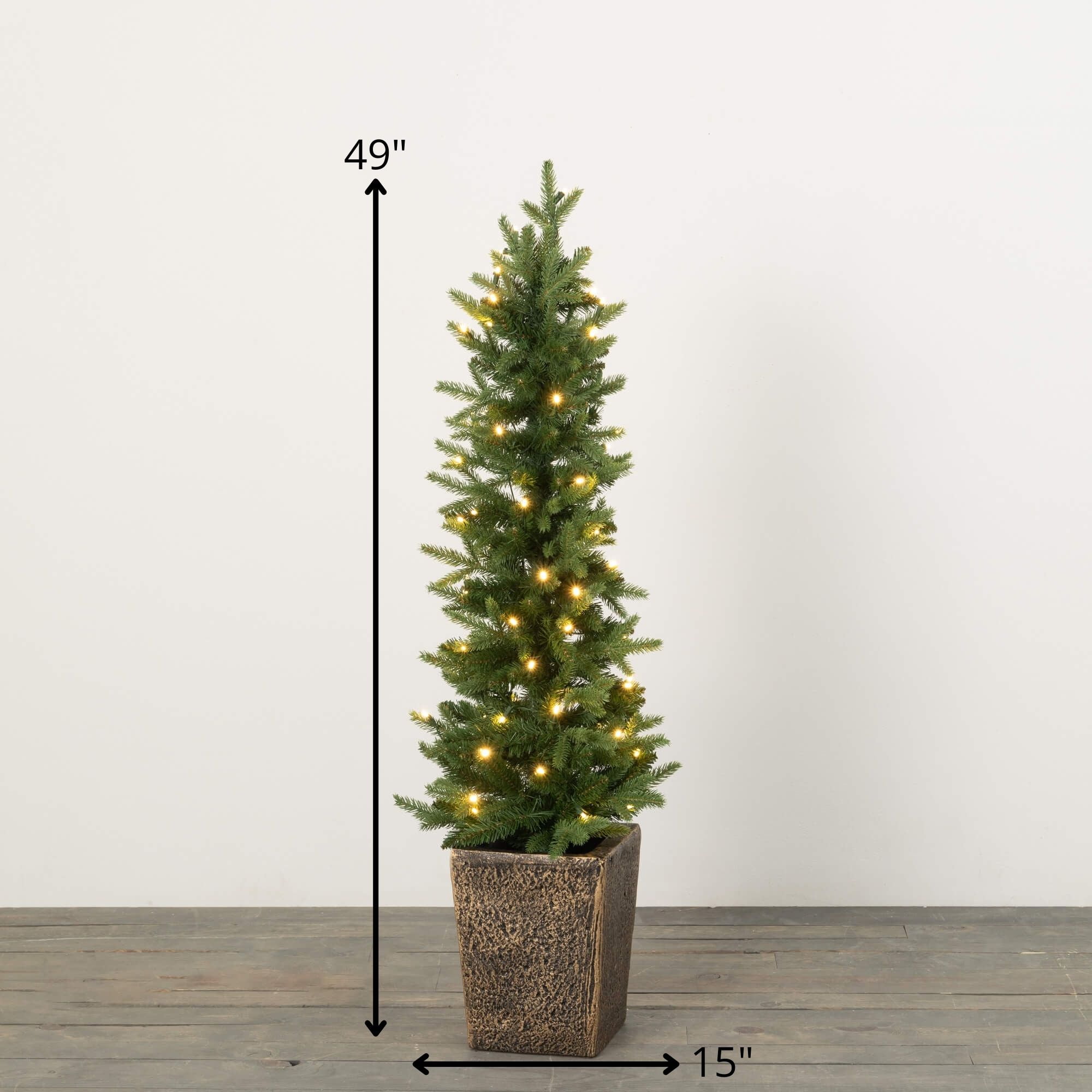49"H Sullivans Artificial Medium LED Pine Christmas Tree Planter, Green