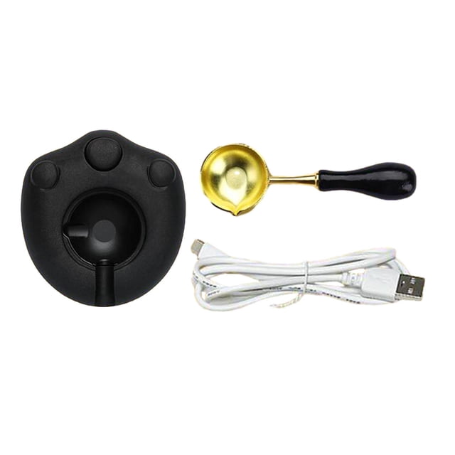 Calentador eléctrico de sellos de cera, juego de sellos de cera de fusión rápida con cuchara de sello de cera para sello de cera, juego de sellos de Macarena Calentador de sellos de cera