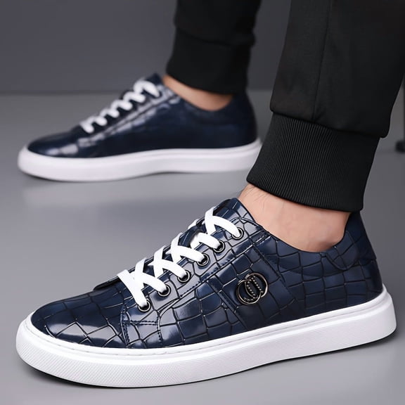 Versatile and Comfortable Trendy Men's Shoes, Breathable and Wear- Daily Essentials. Fashionable Men's Alligator Pattern Casual Shoes, Low-top Sneakers