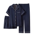 thumbnail image 1 of Pijama de verano para hombre, pantalones cortos finos de manga corta, conjunto de 3 piezas, ropa de casa de gasa de color sólido, conjunto de pijama transpirable para hombre, conjunto de pijama para h, 1 of 8