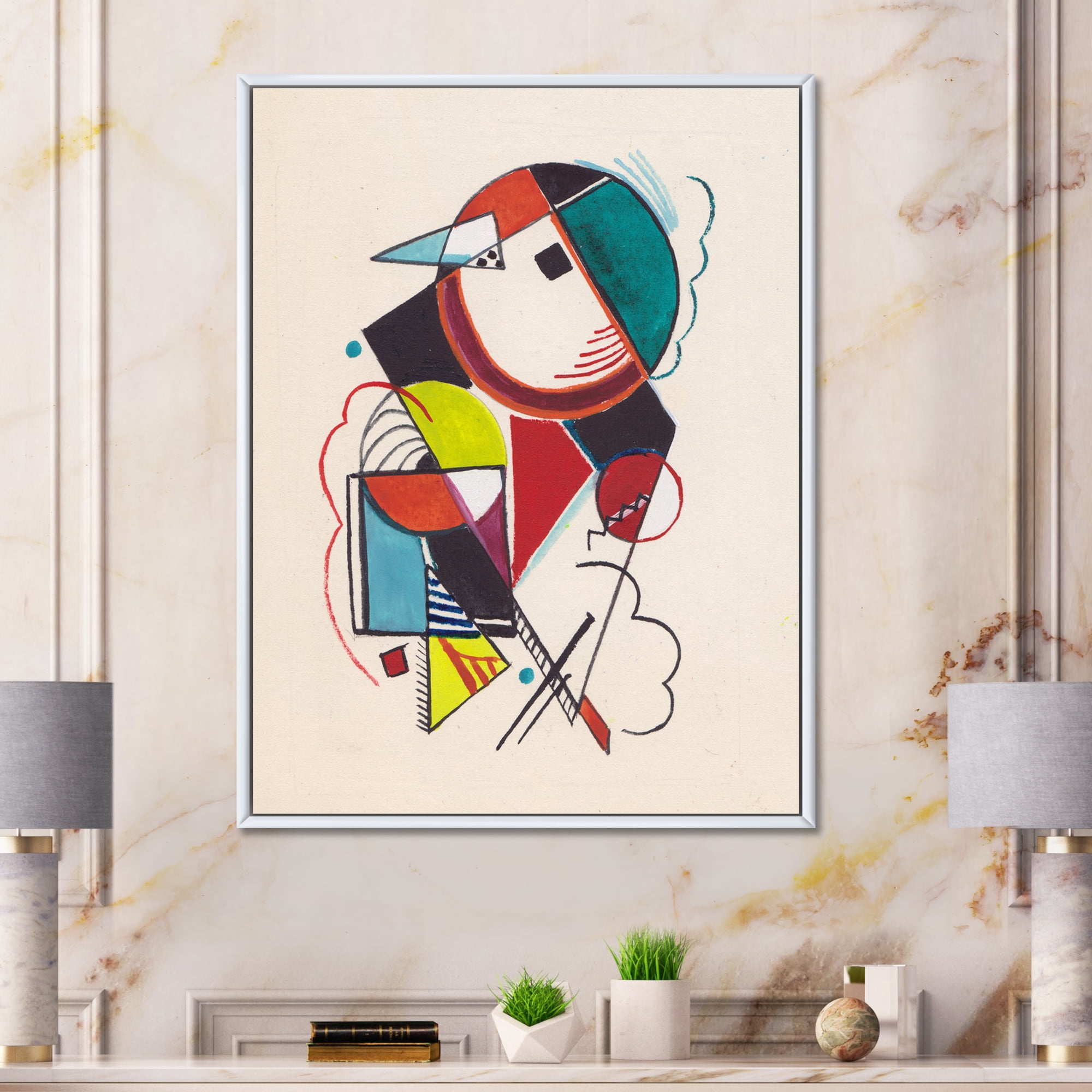 Designart 'Abstract Compositions Of Colored Geometric II' Modern Framed Canvas Wall Art Print