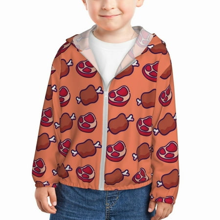 

Ocsxa Cartoon Meat Print Kids Active Zipper Sun Protection Jacket Boys Girls Hooded Cooling Shirt-18 Months