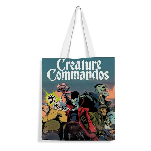 Creature Commandos Bolso de tela con estampado de lienzo para mujer, bolsa de compras reutilizable y estética, con cremallera interior, regalo para mujer,40*45cm.