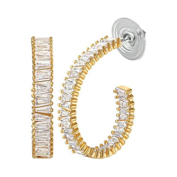 Believe by Brilliance- Women's 14kt Gold Flash Plated Cubic Zirconia Half Hoop Earring