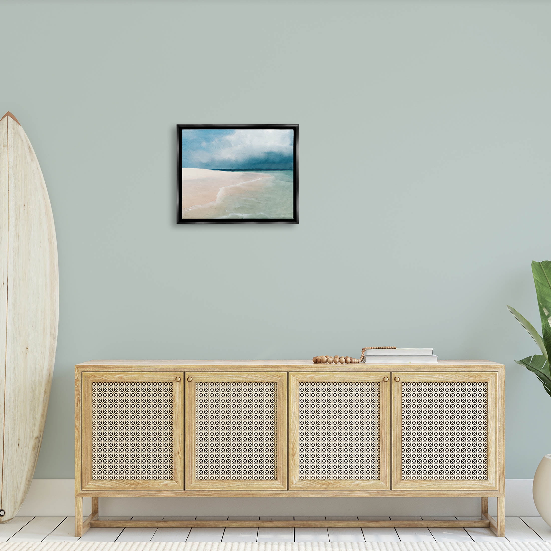 Stupell Industries Tranquil Clear Summer Beach Waves Painting Jet Black Floating Framed Canvas Print Wall Art, Design by Kim Allen