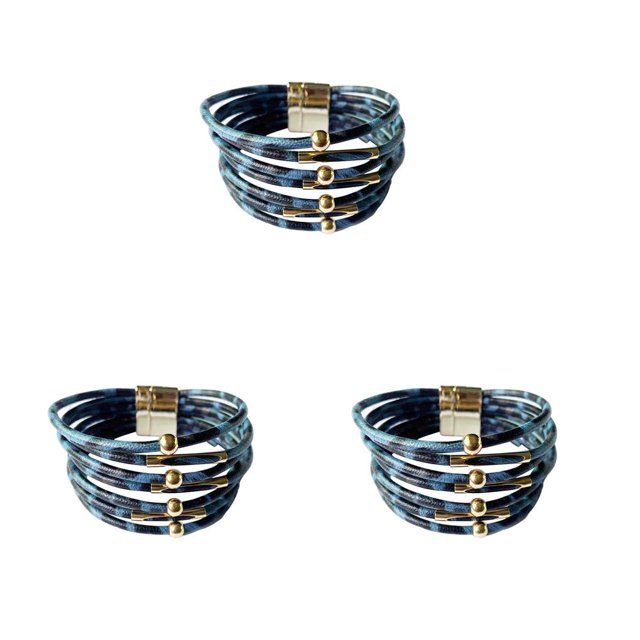 Sonducket magnética Multicapas Hebilla magnética ajustable Encanto de cuero Estampado de leopardo Accesorio de moda Joyas de mano Azul Type1 NO1