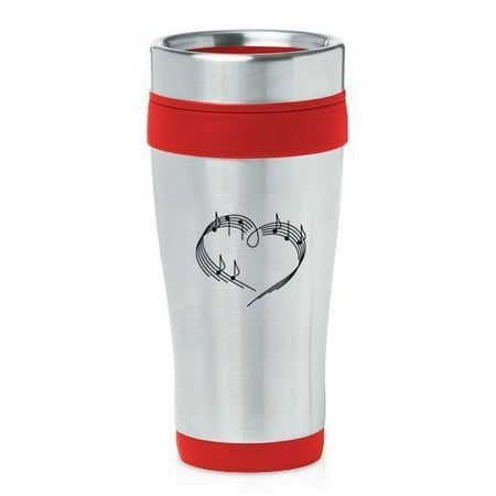 

Red 16oz Insulated Stainless Steel Travel Mug Z1024 Heart Love Music Notes MIP