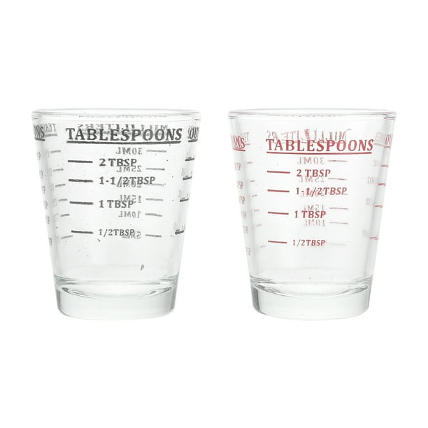 EeaseMX 2 vasos medidores de vidrio de 30 ml para espresso, vaso de onzas con escala, utensilios de cocina (negro/rojo)