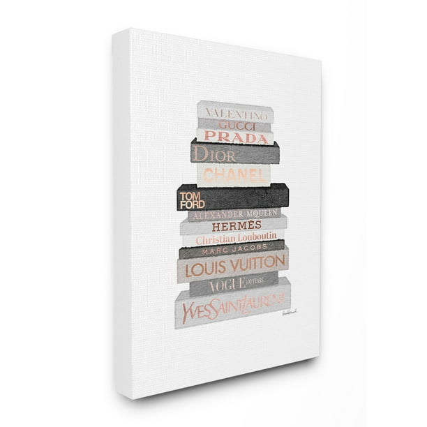 The Stupell Home Decor Neutral Grey and Rose Gold Fashion Bookstack ...