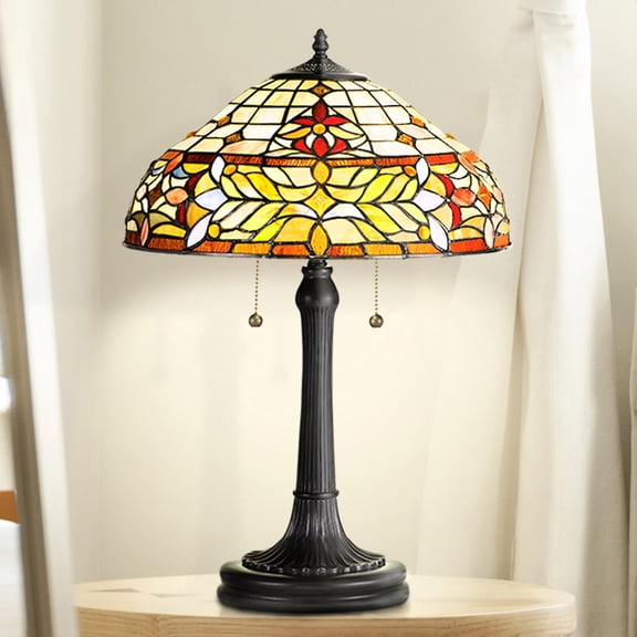 Luxury Natural Tiffany Table Lamp, Large Size: 22.5''H x 16''W, with Western Style Elements, Vintage Bronze Finish, UQL7038 from the Hamlets Collection by Urban Ambiance