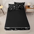 thumbnail image 4 of Homewish Halloween Skull Silhouette Zipper Twin Comforter Sets with Fitted Sheet and 2 Pillowcases for Kids, Black White Star Moon Zipper Bedding Set, Black Reversible, 4 Pieces, 4 of 6