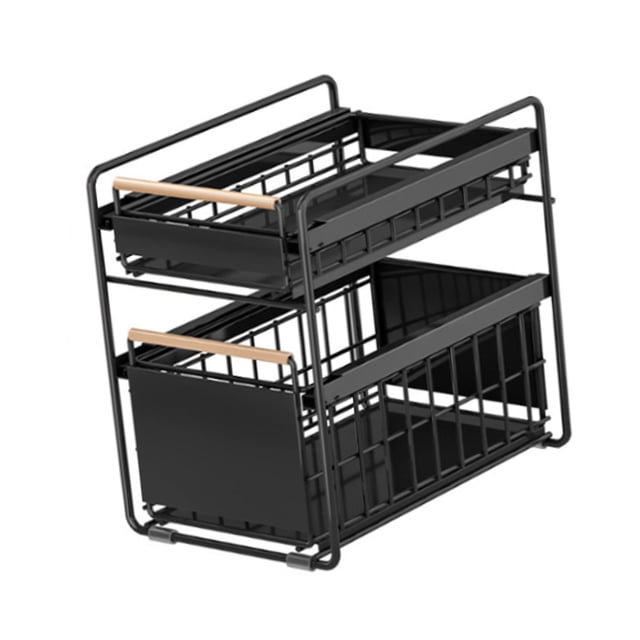 Organizador debajo del fregadero,Organizador de gabinete de baño deslizante de 2 niveles,Cajón de cesta deslizante de Metal,Cajones organizadores de negro