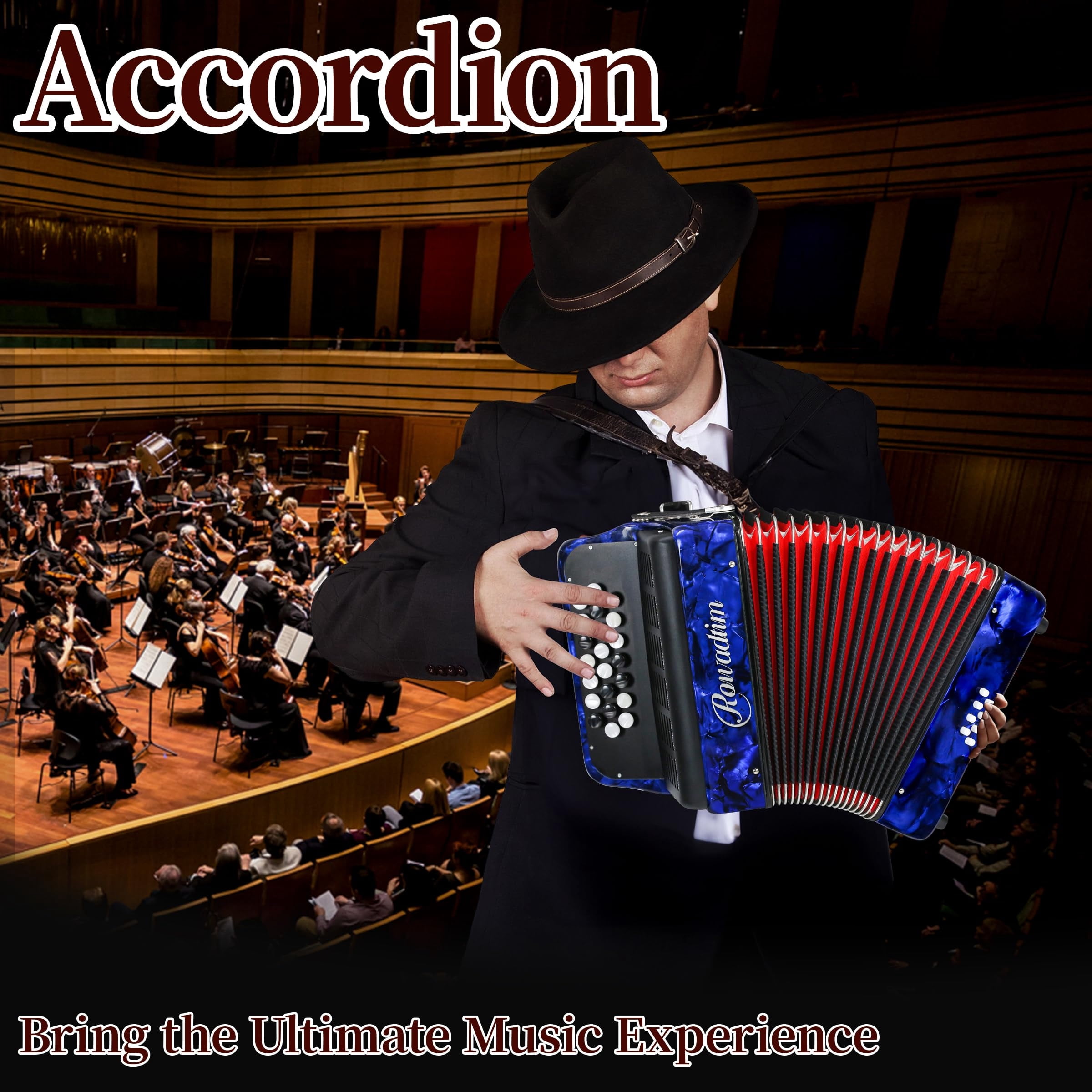 Rowadtim 22 Keys Accordion, 8 Bass Student Piano Accordions Suitable for Beginners and Students; Lightweight and Portable,with Backpack and Adjustable Straps ( Blue)