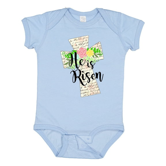 Inktastic He is Risen Cross with Script and Flowers Boys or Girls Baby Bodysuit
