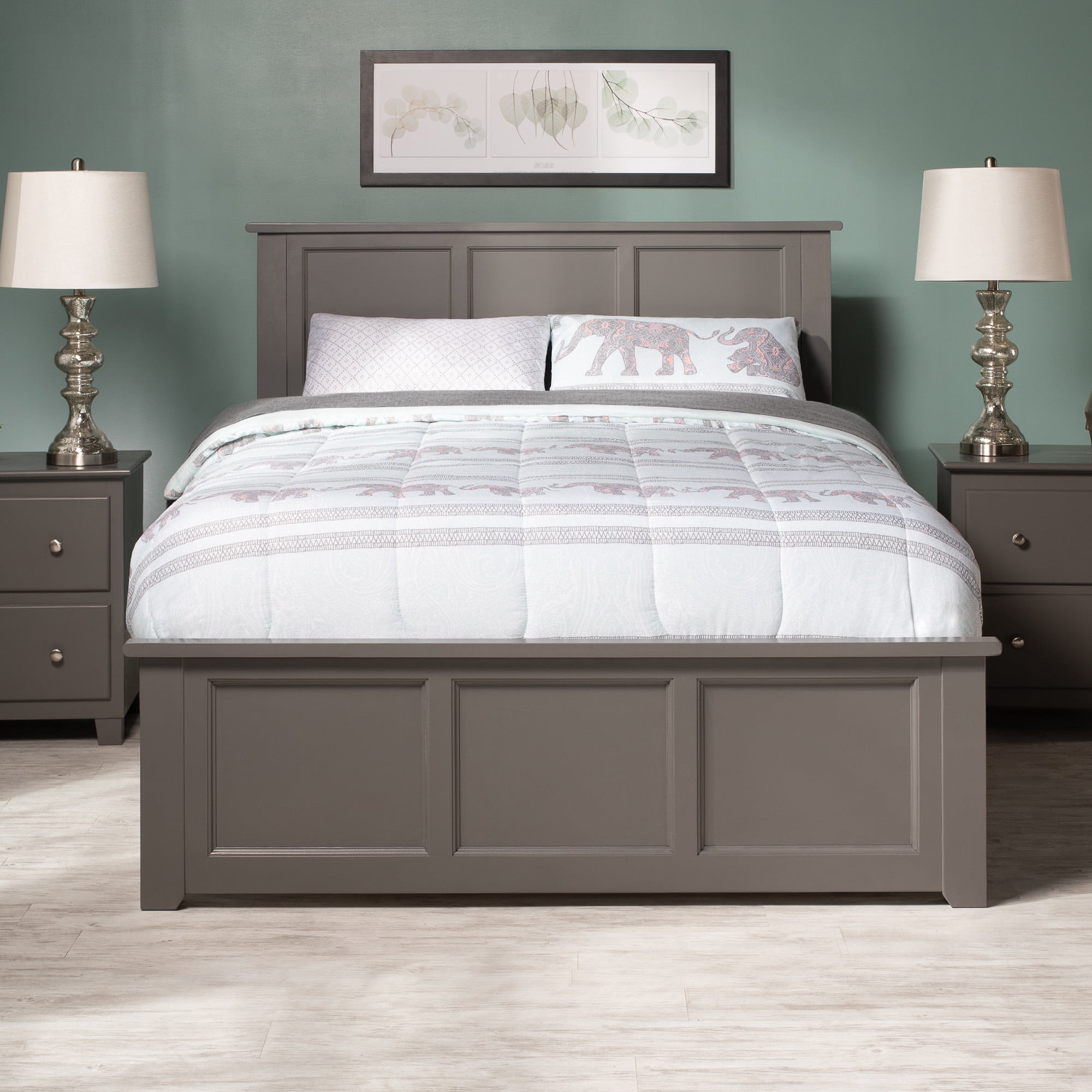 AFI Madison Full Wood Platform Bed with Matching Footboard & Storage Drawers, Grey