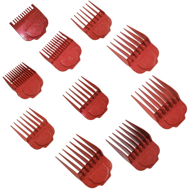 FrostHike Clipper Guards 10 sets Professional Hair Clipper Combs Compatible With Andis Master Clippers Trimmer Cordless Clipper 1/16th to 1" lengths Designed for MBA, MC-2, ML, PM- And PM-4 (Red)