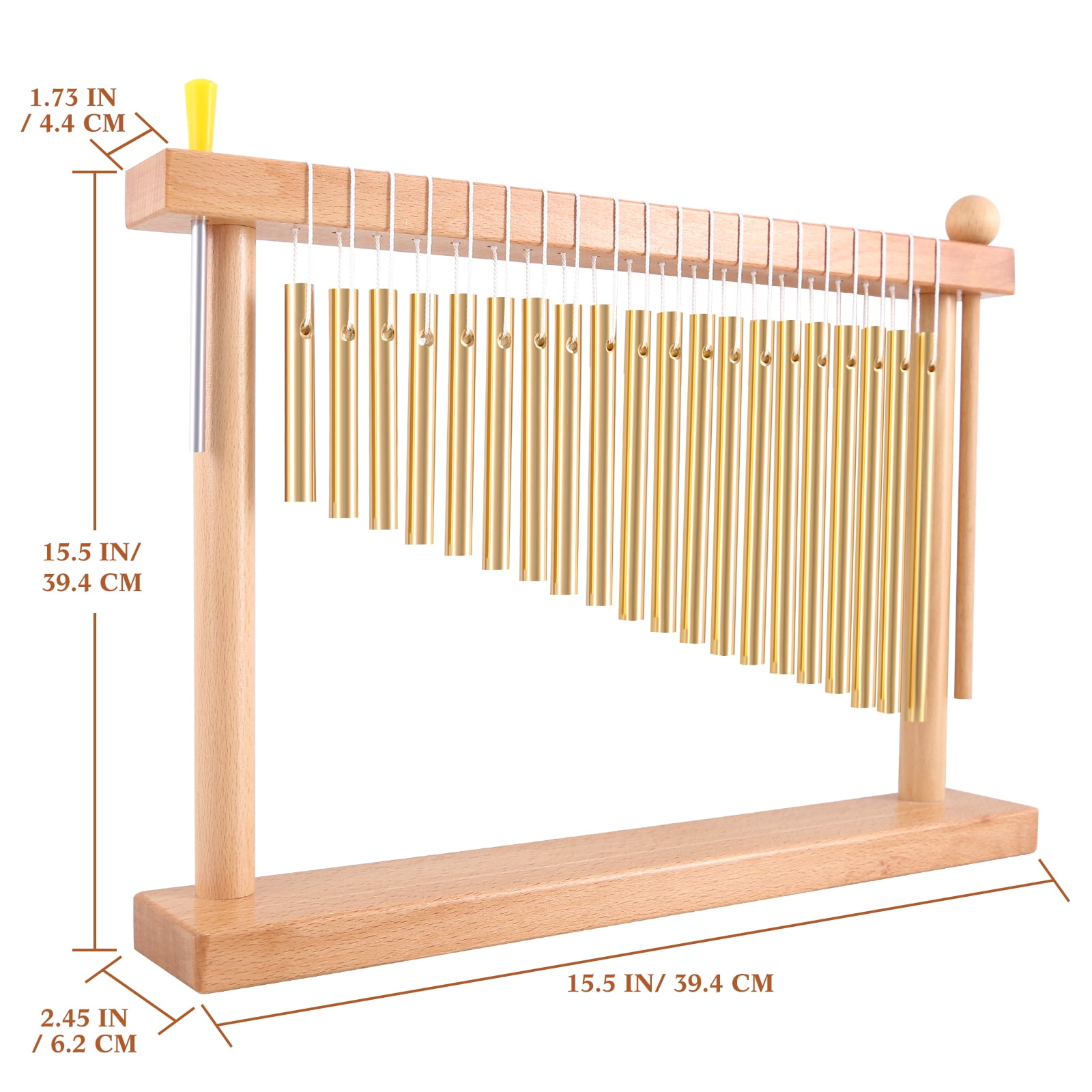 EASTROCK 20-Note Wind Chime Wood Frame with Mallet, Meditation Chime Healing Sound Percussion Instrument,Table Top Chime for Decoration,Gold
