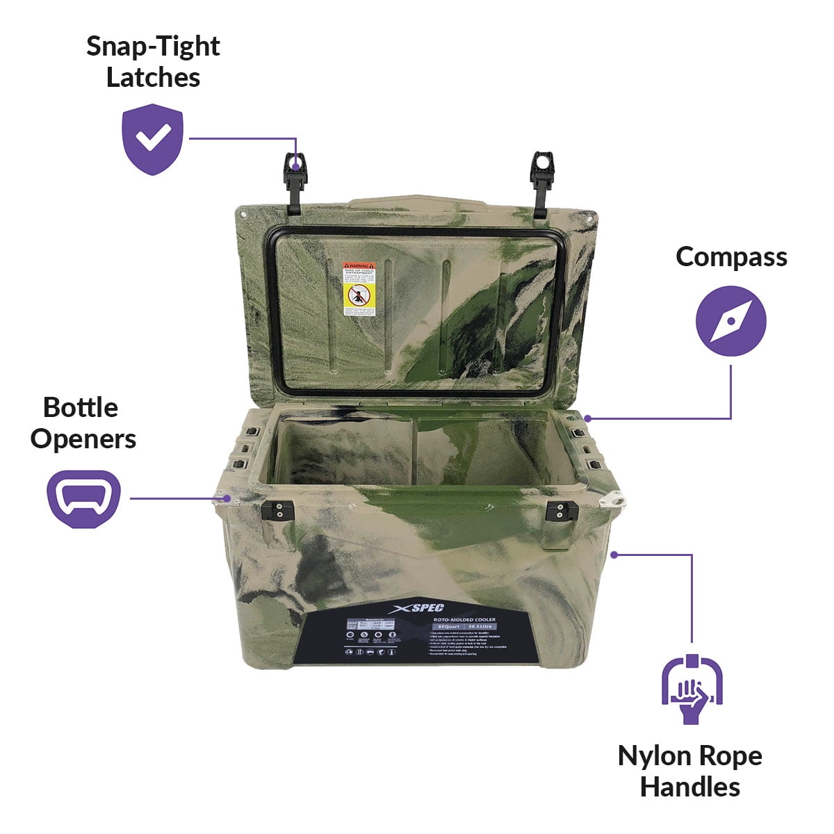 Xspec  60 Quart Roto Molded High Performance Camping Cooler Ice Chest | Pro