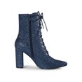 thumbnail image 3 of BLISSFUL STEP Women's Pointy Toe Block Heel Glitter Ankle Boots Navy Blue 9, 3 of 6