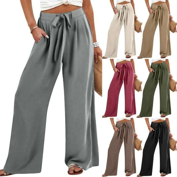 BiZtdJrK Women's Cotton Linen Palazzo Pants Lightweight Drawstring Wide Leg Trousers Trendy Summer Travel Vacation Pants with Pockets Beige XXL