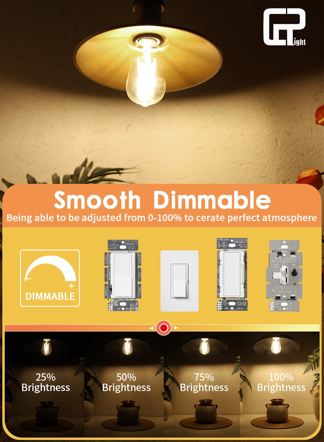 CRLight LED Dimmable 6W 65W Equivalent Soft White E26 ST58 Decorative Light Bulbs, 10 Pack