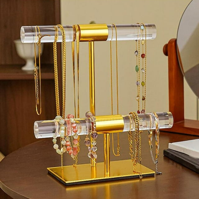 Soporte de presentación de joyería perfecl organizador para collares y pendientes multifuncional estante de doble capa