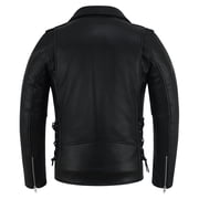 Men Motorcycle Brando Leather Jacket Distressed Zip Up Side Lacing Motorbike Jackets Black-42