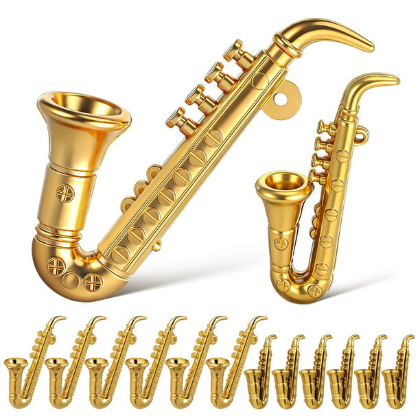 20 adornos de saxofón en miniatura, modelo de instrumento musical de plástico, ideales para Navidad, manualidades y fiestas.