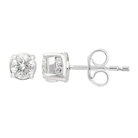 Brilliance Fine Jewelry Round 1 Carat Lab Grown Diamond Solitaire Plus Stud Earring in Sterling Silver