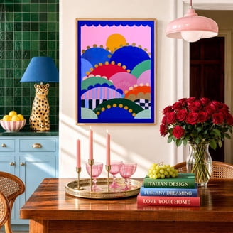 Mid Century Abstract Landscape Wall Art Print, Bold Rolling Hills ...