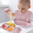 thumbnail image 2 of 8 Piece Silicone Baby Feeding Set Baby Led Weaning Supplies Self Feeding Eating Utensils Divided Suction Plate  Bowl  and a Sippy Cup with 2 Spoon  2 folks  Adjustable Bib, 2 of 8