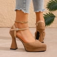 thumbnail image 3 of Mary Jane Shoes for Women Suede Closed Toe Ankle Strap Buckle Chunky Block High Heels Platform Dress Pumps for Casual Party Wedding Khaki Size 9, 3 of 6