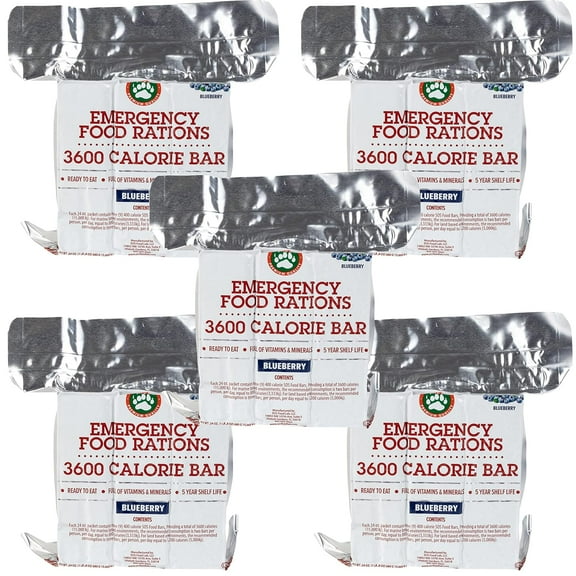 Grizzly Gear Emergency Food Rations- 3600 Calorie Blueberry Bar - 15 Day, 360 Hour Supply For Disaster, Hurricane, Flood Preparedness - Less Sugar, More Nutrients Than Other Brands- 5 Year Shelf Life