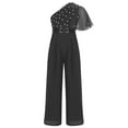 thumbnail image 4 of Linjinx Kids Girls Wide Leg Flared Rompers One Shoulder Ruffle Jumpsuit Wedding Pageant Gown Overalls Black 14, 4 of 6