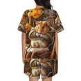 thumbnail image 4 of Womens Pajama Sets With Pocket, Modern Floral Guinea Pig Lounge Sets Short Sleeve Sleepwear PJ Sets for Women, 4 of 6